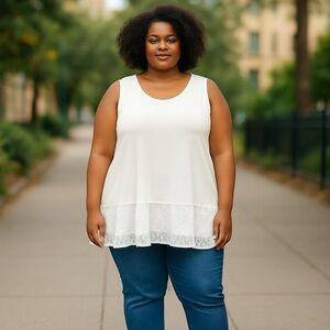 Acting Pro 2X Ivory Tank Top w/Lace Bottom Summer